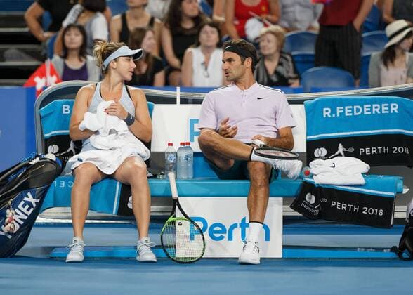 BELINDA BENCIC and ROGER FEDERER team SWITZERLAND tennis Hopman Cup 2018 ITF Perth arena Perth Western Australia Australia 2 January 2018 Â Copyright: xJuergenxHasenkopfx