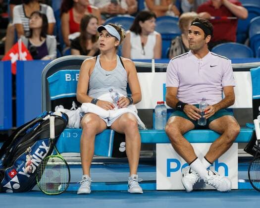 BELINDA BENCIC and ROGER FEDERER sitting on the bench during the game break team SWITZERLAND tennis Hopman Cup 2018 ITF Perth arena Perth Western Australia Australia 2 January 2018 Copyright: xJuergenxHasenkopfx