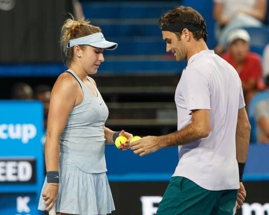 BELINDA BENCIC and ROGER FEDERER team SWITZERLAND tennis Hopman Cup 2018 ITF Perth arena Perth Western Australia Australia 2 January 2018 Â Copyright: xJuergenxHasenkopfx