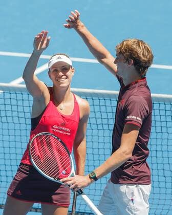 ANGELIQUE KERBER ALEXANDER ZVEREV wave after their victory joy emotion Team Germany tennis Hopman Cup 2018 ITF Perth arena Perth Western Australia Australia 3 January 2018 Copyright: xJuergenxHasenkopfx