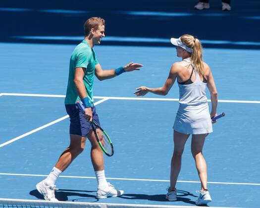 EUGENIE BOUCHARD VASEK POSPISIL ITF Perth gossip from Team Canada tennis Hopman Cup 2018 arena Perth Western Australia Australia 3 January 2018 Copyright: xJuergenxHasenkopfx