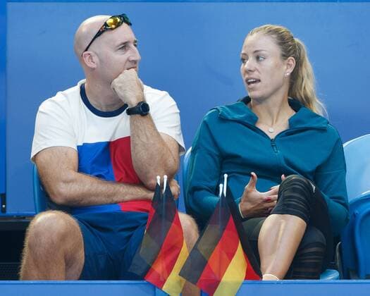 Hopman Cup feature L R fitness trainer Jez Green and ANGELIQUE KERBER converse in the players box Team Germany tennis Hopman Cup 2018 ITF Perth arena Perth Western Australia Australia 3 January 2018 Copyright: xJuergenxHasenkopfx