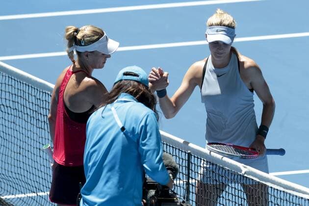 3rd January 2018, Perth Arena, Perth, Australia; MasterCard Hopman Cup Tennis; Angelique Kerber of Team Germany greets Eugenie Bouchard of Team Canada after she defeated her 2 stes to 0  ActionPlus11967724