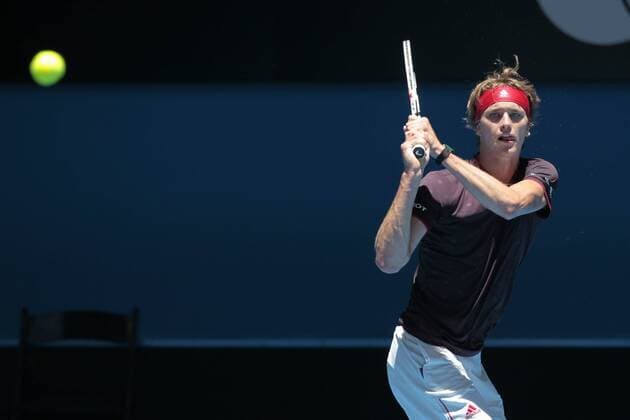 3rd January 2018, Perth Arena, Perth, Australia; MasterCard Hopman Cup Tennis; Alexander Zverev of Team Germany plays a backhand shot against Vasek Pospisil of Team Canada Zverev won 2-0  ActionPlus11967734