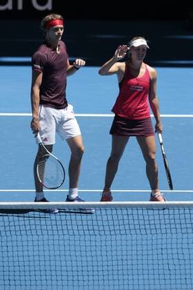 3rd January 2018, Perth Arena, Perth, Australia; MasterCard Hopman Cup Tennis; Alexander Zverev and Angelique Kerber of Team Germany look on during the mixed doubles against Canada Germany won 2-0  ActionPlus11967746
