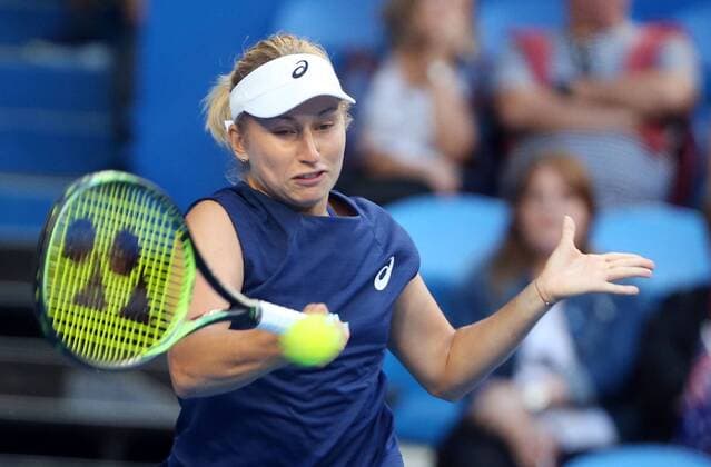 (180103) -- PERTH, Jan. 3, 2018 -- Daria Gavriova of Australia hits a return during the match between Australia and Belgium at Hopman Cup mixed teams tennis tournament in Perth, Australia, Jan. 3, 2018. ) (SP)AUSTRALIA-PERTH-TENNIS-HOPMAN CUP ZhouxDan 