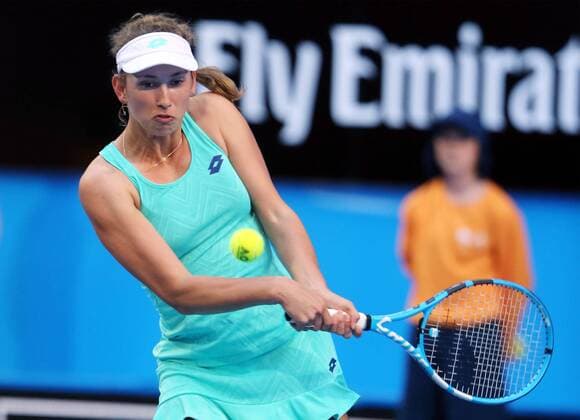 (180103) -- PERTH, Jan. 3, 2018 -- Elise Mertens of Belgium hits a return during the match between Australia and Belgium at Hopman Cup mixed teams tennis tournament in Perth, Australia, Jan. 3, 2018. ) (SP)AUSTRALIA-PERTH-TENNIS-HOPMAN CUP ZhouxDan 