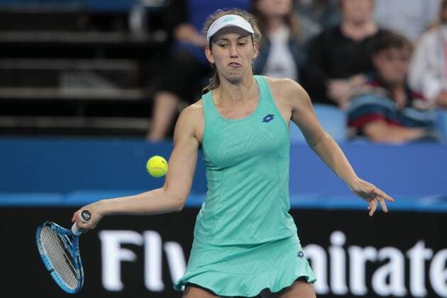 3rd January 2018, Perth Arena, Perth, Australia; MasterCard Hopman Cup Tennis; Elise Mertens of Team Belgium watches the ball onto her raquet  ActionPlus11967846