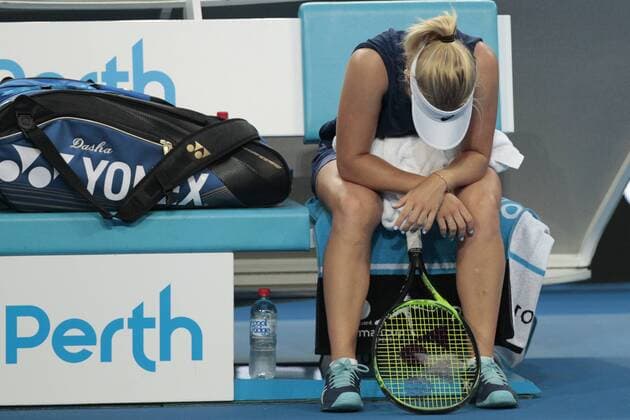 3rd January 2018, Perth Arena, Perth, Australia; MasterCard Hopman Cup Tennis; Daria Gavrilova of Team Australia contemplates her game during a break against Elise Mertens of Team Belgium  ActionPlus11967847
