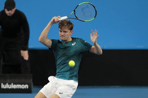 3rd January 2018, Perth Arena, Perth, Australia; MasterCard Hopman Cup Tennis; David Goffin of Team Belgium plays a forehand shot against Thanasi Kokkinakis of Team Australia  ActionPlus11967860