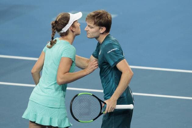 3rd January 2018, Perth Arena, Perth, Australia; MasterCard Hopman Cup Tennis; Elise Mertens of Team Belgium congratulates partner David Goffin after they beat Australia in the mixed doubles  ActionPlus11967877