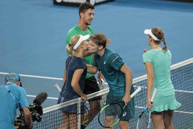 3rd January 2018, Perth Arena, Perth, Australia; MasterCard Hopman Cup Tennis; Team Australia left congratulate Team belgium on winning the mixed doubles  ActionPlus11967878