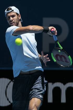 4th January 2018, Perth Arena, Perth, Australia; MasterCard Hopman Cup Tennis; Karen Khachanov of Team Russia plays a forehand shot against Yuchi Sugita of Team Japan Khachanov won in straight sets 2-0  ActionPlus11967936