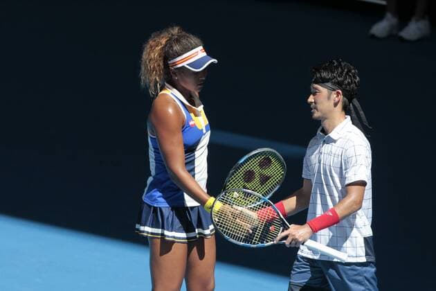 4th January 2018, Perth Arena, Perth, Australia; MasterCard Hopman Cup Tennis; Yuchi Sugita and Naomi Osaka of Team Japan touch hands during the mixed doubles against Russia  ActionPlus11967956