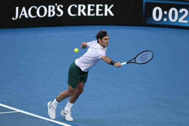 4th January 2018, Perth Arena, Perth, Australia; MasterCard Hopman Cup Tennis; Roger Federer of Team Switzerland plays a backhand shot against Jack Sock of Team USA  ActionPlus11967980