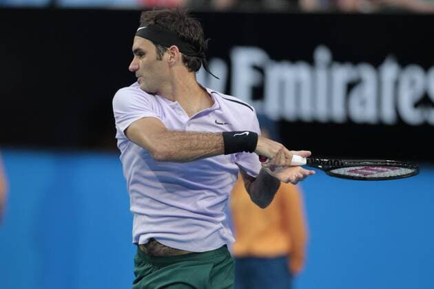 4th January 2018, Perth Arena, Perth, Australia; MasterCard Hopman Cup Tennis; Roger Federer of Team Switzerland plays a forehand shot against Jack Sock of Team USA  ActionPlus11967982