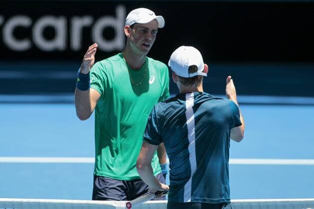 5th January 2018, Perth Arena, Perth, Australia; MasterCard Hopman Cup Tennis; Vasek Pospisil of Team Canada greets David Goffin of Team Belgium at the net after Goffin won their match two sets to love  ActionPlus11968240