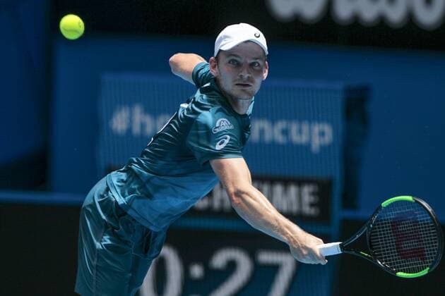 5th January 2018, Perth Arena, Perth, Australia; MasterCard Hopman Cup Tennis; David Goffin of Team Belgium plays a backhand shot against Vasek Pospisil of Team Canada on day 7 of the Hopman Cup  ActionPlus11968230
