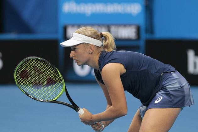 5th January 2018, Perth Arena, Perth, Australia; MasterCard Hopman Cup Tennis; Daria Gavrilova of Team Australia waits for Angelique Kerber of Team Germany to serve to her  ActionPlus11968271