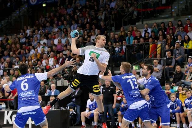 Ásgeir Örn Hallgrímsson island Julius Kuehn Germany Olafur Andres Guomundsson Island Chris Mar Gunnarsson Iceland Germany vs Iceland handball national team 2018 Germany 05 GER 01 2018 Stuttgart Copyright: xLanger Eibner-Pressefotox EP_HLR