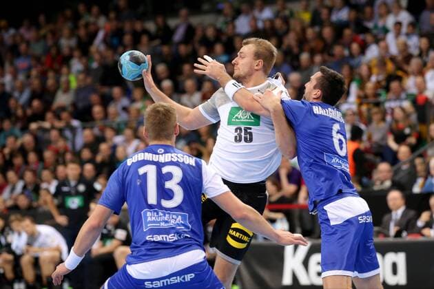 Olafur Andres Guomundsson island Julius Kuehn Germany Ásgeir Örn Hallgrímsson Iceland Germany vs Iceland handball national team 2018 Germany 05 GER 01 2018 Stuttgart Copyright: xLanger Eibner-Pressefotox EP_HLR