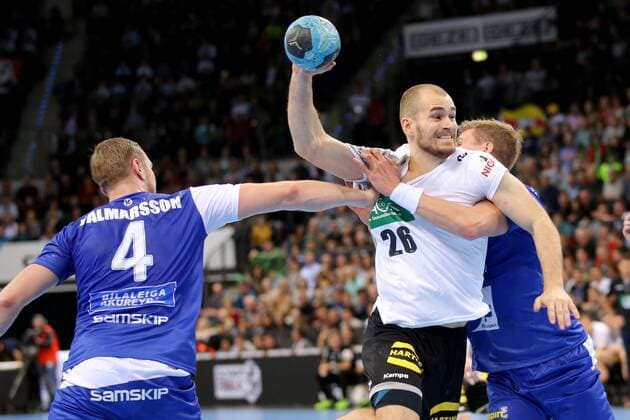 Aron Palmarsson Island Maximilian Janke Germany Olafur Guomundsson Andres, island Germany vs Iceland handball national team 2018 Germany 05 GER 01 2018 Stuttgart Copyright: xLanger Eibner-Pressefotox EP_HLR