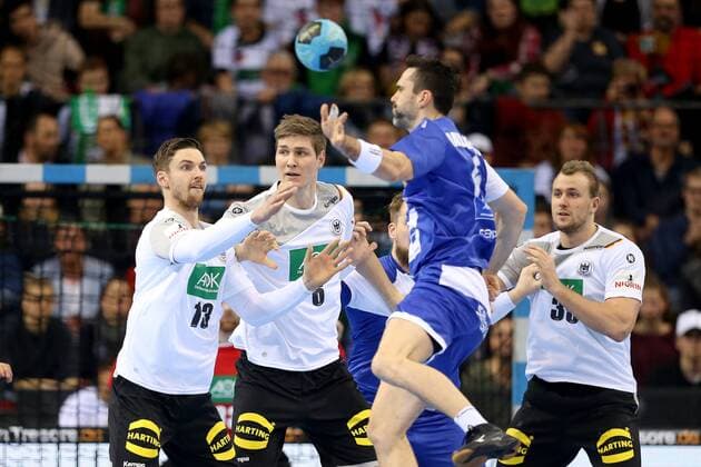 Hendrik Pekeler Germany Finn Lemke Germany Ásgeir Örn Hallgrímsson Iceland Germany vs Iceland handball national team 2018 Germany 05 GER 01 2018 Stuttgart Copyright: xLanger Eibner-Pressefotox EP_HLR