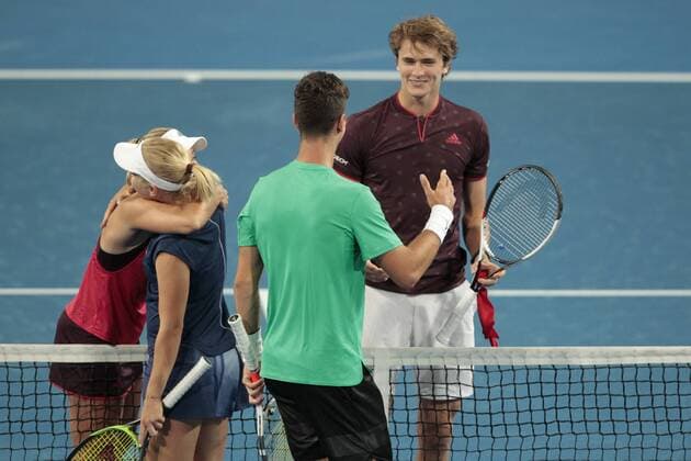 5th January 2018, Perth Arena, Perth, Australia; MasterCard Hopman Cup Tennis; Australia congratulates Germany on winning the mixed doubles on day 7 of the Hopman Cup  ActionPlus11968335