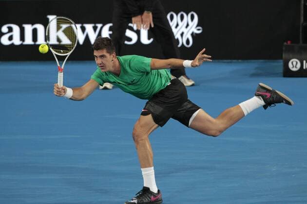 5th January 2018, Perth Arena, Perth, Australia; MasterCard Hopman Cup Tennis; Thanasi Kokkinakis of Team Australia plays a forehand shot against Alexander Zverev of Team Germany during the crucial second set on day 7 of the Hopman Cup  ActionPlus11968349