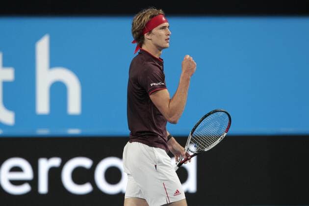 5th January 2018, Perth Arena, Perth, Australia; MasterCard Hopman Cup Tennis; Alexander Zverev of Team Germany reacts to winning a point against Thanasi Kokkinakis of Team Australia during the crucial second set on day 7 of the Hopman Cup  ActionPlus11968357