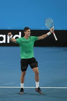 5th January 2018, Perth Arena, Perth, Australia; MasterCard Hopman Cup Tennis; Thanasi Kokkinakis of Team Australia wins the deciding third set against Alexander Zverev of Team Germany on day 7 of the Hopman Cup  ActionPlus11968359