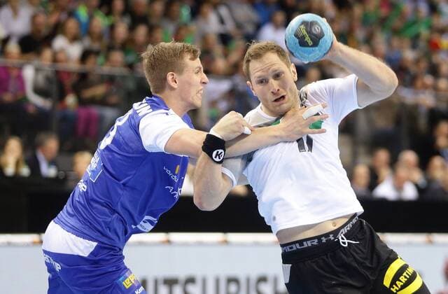 Stuttgart handball match Germany vs Iceland left Olafur Gudmundsson Island Steffen Weinhold Germany