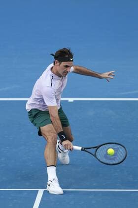 6th January 2018, Perth Arena, Perth, Australia; MasterCard Hopman Cup Tennis Final; Roger Federer of Team Switzerland plays a backhand shot against Alexander Zverev of Team Germany during the first set of the Final  ActionPlus11968542