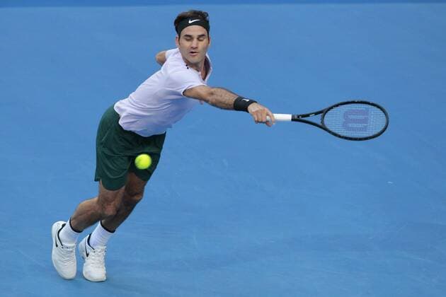 6th January 2018, Perth Arena, Perth, Australia; MasterCard Hopman Cup Tennis Final; Roger Federer of Team Switzerland plays a backhand shot against Alexander Zverev of Team Germany in the third set of the Final  ActionPlus11968545