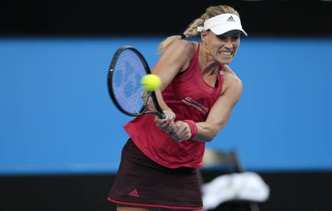 6th January 2018, Perth Arena, Perth, Australia; MasterCard Hopman Cup Tennis Final; Angelique Kerber of Team Germany plays a backhand shot against Belinda Bencic of Team Switzerland during the first set of the Final  ActionPlus11968565