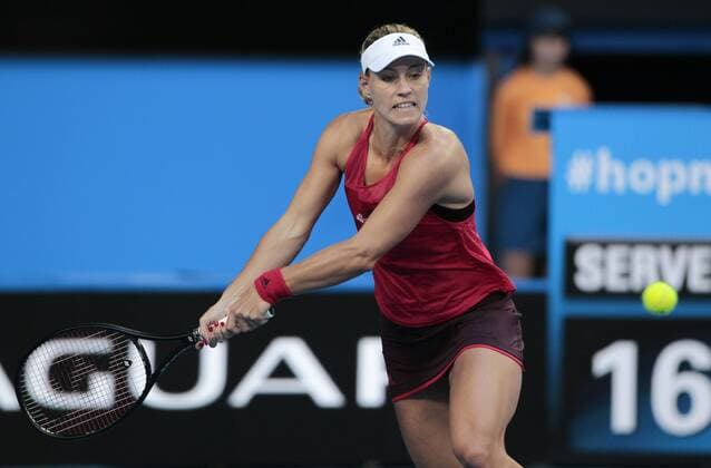 6th January 2018, Perth Arena, Perth, Australia; MasterCard Hopman Cup Tennis Final; Angelique Kerber of Team Germany lines up a plays a backhand shot against Belinda Bencic of Team Switzerland during the first set of the Final  ActionPlus11968566