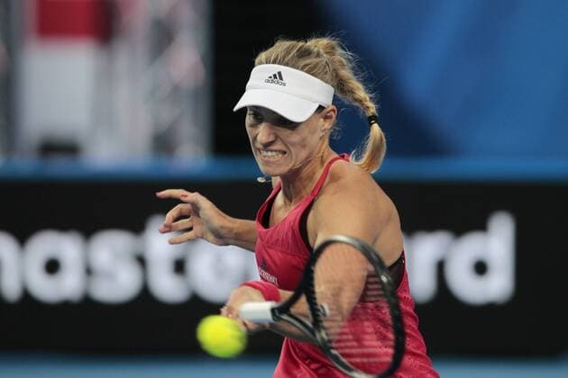 6th January 2018, Perth Arena, Perth, Australia; MasterCard Hopman Cup Tennis Final; Angelique Kerber of Team Germany plays a forehand shot against Belinda Bencic of Team Switzerland during the second set of the Final Kerber won 2 sets to 0  ActionPlus11968578