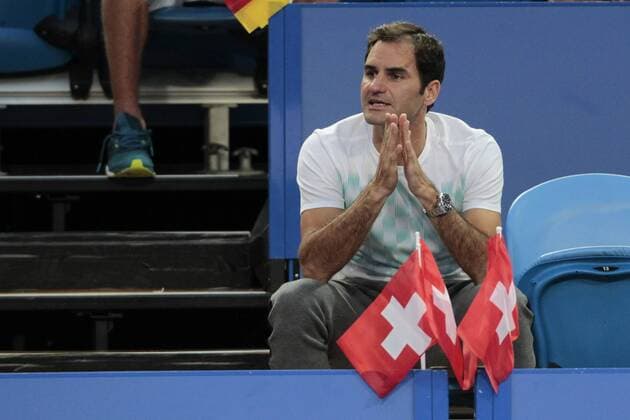 6th January 2018, Perth Arena, Perth, Australia; MasterCard Hopman Cup Tennis Final; Roger Federer of Team Switzerland urges Belinda Bencic on against Angelique Kerber of Team Germany during the second set of the Final Kerber won 2 sets to 0  ActionPlus11968580