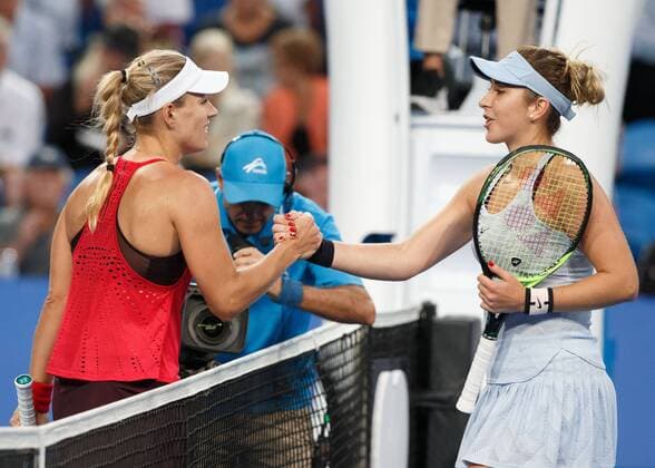 BELINDA BENCIC congratulates the ANGELIQUE KERBER Team Germany mixed doubles final tennis Hopman Cup 2018 ITF Perth arena Perth Western Australia Australia 6 January 2018 Â Copyright: xJuergenxHasenkopfx