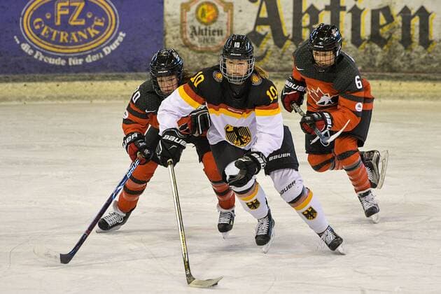 GER Nations Cup 2018 Germany GER vs Canada CAN 06 01 2018 BLZ arena feet GER Nations Cup 2018 Germany GER vs Canada CAN pictured Viktoria Bach CAN 20 Yvonne Rothemund GER 10 Loren fork CAN 6 nordphotoxHafner nph00200