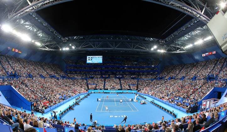 (180107) -- PERTH, Jan. 7, 2018 -- Roger Federer (L Bottom) and Belinda Bencic (R Bottom) of Switzerland compete during the final against Alexander Zrevev and Angelique Kerber of Germany at the Hopman Cup mixed teams tennis tournament in Perth, Australia, on Jan. 6, 2018. Switzerland claimed the title with 2-1. ) (SP)AUSTRALIA-PERTH-TENNIS-HOPMAN CUP ZhouxDan 