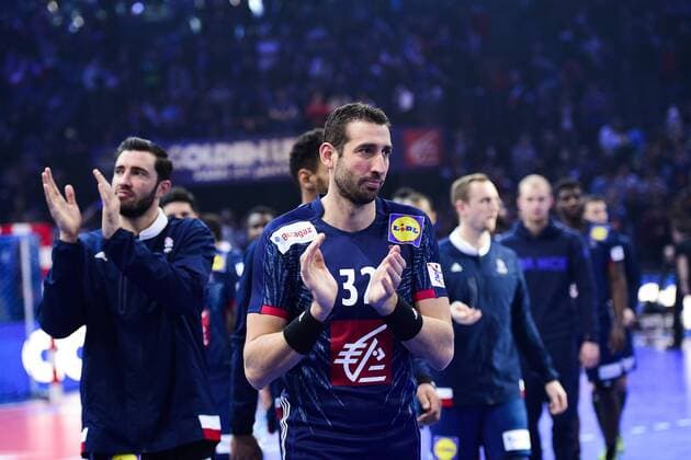 Deception des joueurs de l equipe de France Raphael Caucheteux (France) HANDBALL : France vs Danemark - Golden League - Paris - 07 01 2018 JBAutissier Panoramic 
