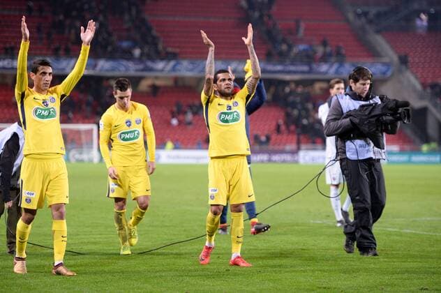 Fußball, Coupe de France, Stade Rennes - Paris St. Germain 32 DANI ALVES (psg) - 11 ANGEL DI MARIA (psg) - JOIE FOOTBALL : Rennes vs Paris SG - Coupe de France - 07 01 2018 AnthonyBIBARD FEP Panoramic 