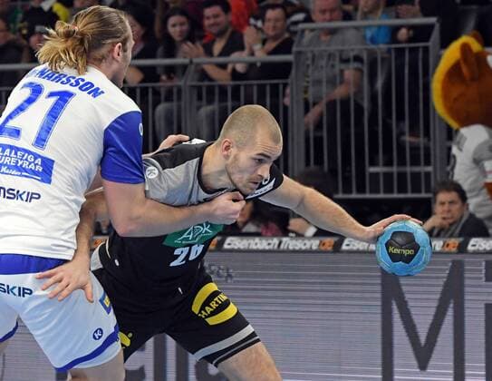 New Ulm ratiopharm arena 7 1 2018 men handball friendly international match Germany Iceland Arnar Freyr Arnarsson Island Maximilian Janke SC DHfK Leipzig Germany