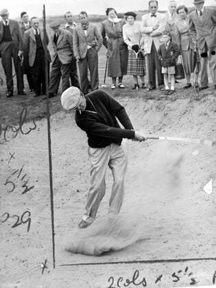GOLFER BEN HOGAN IN SAND BUNKER IN SCOTLAND ; 19 FEBRUARY 1963, Copyright: Topfoto  UnitedArchivesIPU451549
