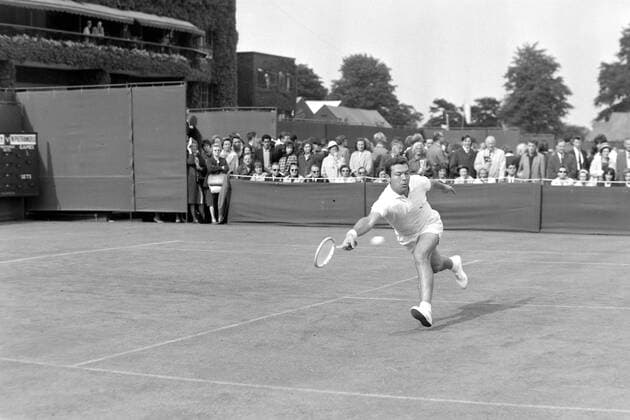 TENNIS SINGLES NICOLA PIETRANGELI OF ITALY - TENNIS PLAYER IN ACTION AT LAWN TENNIS CHAMPIONSHIPS AT WIMBLEDON IN LONDON ; 22 JUNE 1964, Copyright: Topfoto  UnitedArchivesIPU479393
