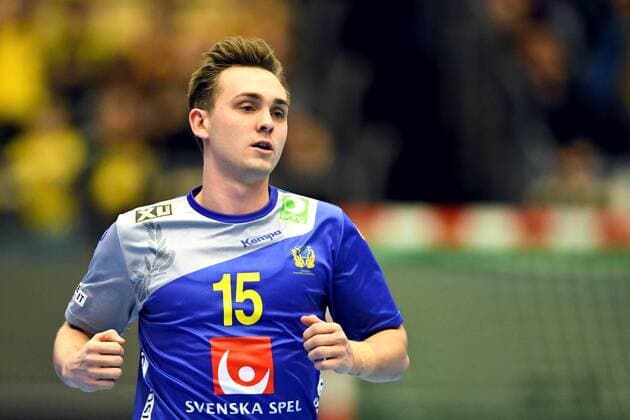 180108 Sweden s Hampus Wanne exults during training the international handball team between Sweden and Hungary on 8 January 2018 in Partille  Copyright: CARLxSANDIN BB180108CS033