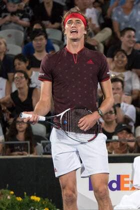 SYDNEY, NSW - JANUARY 8: Alexander Zverev (GER) and Grigor Dimitrov (BUL) sing at the break at the FAST4 Tennis Showdown doubles game between Grigor Dimitrov (BUL) and Alexander Zverev (GER) versus Lleyton Hewitt (AUS) and Nick Kyrgios (AUS) on Ken Rosewall Arena at The Sydney Tennis Centre in Sydney on January 08, 2018. (Photo by Steven Markham Icon Sportswire) TENNIS: JAN 08 The FAST4 Tennis Tournament Showdown Icon18010801344 EDITORIAL USE ONLY