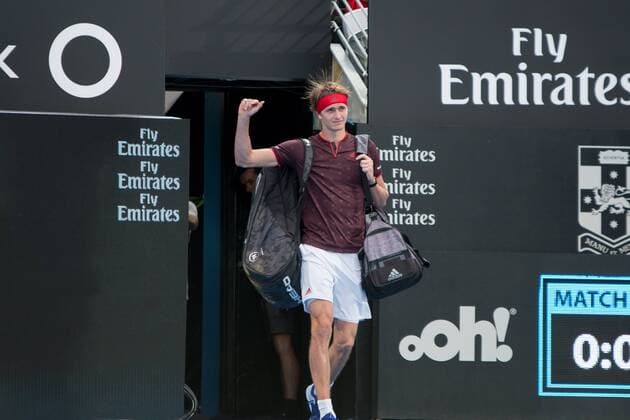 SYDNEY, NSW - JANUARY 8: Alexander Zverev (GER) is introduced at the FAST4 Tennis Showdown game between Alexander Zverev (GER) and Nick Kyrgios (AUS) on Ken Rosewall Arena at The Sydney Tennis Centre in Sydney on January 08, 2018. (Photo by Steven Markham Icon Sportswire) TENNIS: JAN 08 The FAST4 Tennis Tournament Showdown Icon2018010801724 EDITORIAL USE ONLY