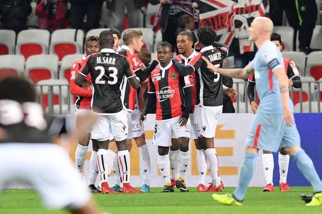 14 ALASSANE PLEA (nice) - 06 Jean Michael SERI (nice) - JOIE FOOTBALL : Nice vs Monaco - Coupe de la Ligue - 09 01 2018 FEP Panoramic 